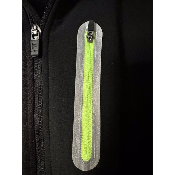 Mens FILA 1/4 Zip Black Lime Green & Reflective Accents Long Sleeve Blend SZ M - Picture 3 of 11